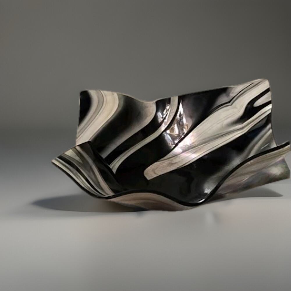 MCM Murano Cased Art Glass Shell Bowl MCM Handkerchief Draped Iridized Vintage